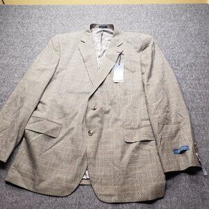 Stafford Tavel Classic Fit Men's Brown Blue Checked Sport Coat Size 44 Reg $160